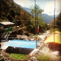 Lunch stop. Lasagne & french fries in the village of Bamboo, 1950m high