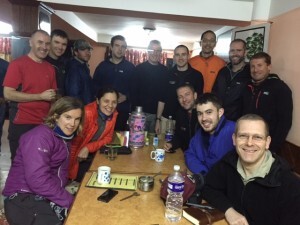 The team after arriving at the Sherpa village of Syabrubensi