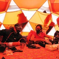 Annie and Rupert trying out their oxygen masks