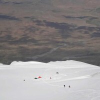 Looking down on Camp 2 in some clear weather.