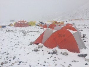 Snowfall at basecamp