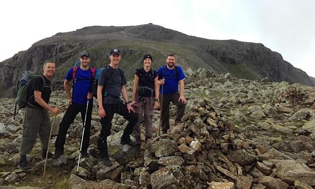 Nearing the top of Scafell Pike on the rocky path across Broad Crag.