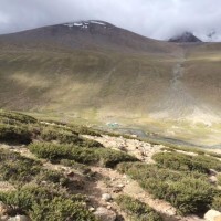 Looking back to camp and the clouds rolling in on summit day