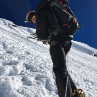 Paul descending the fixed ropes on Island Peak.