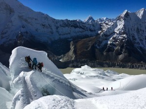 Icefall frolics on Island Peak.