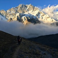 Lhotse in the evening sun after crossing the Amphulapcha.