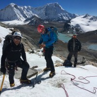 Crampon point on the Amphulapcha. Cholatse behind.