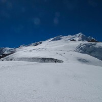 View from the Mera La towards high camp & the summit