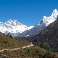 Everest, Lhotse and Ama Dablam from above Namche.