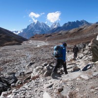 Pizza and showers calling! On the way to Chukhung after summiting Island Peak.