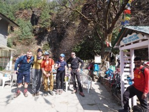 Adventure Peaks Island Peak team having a rest stop on the way to Namche.