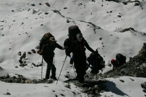 Working through the glacier out of base camp