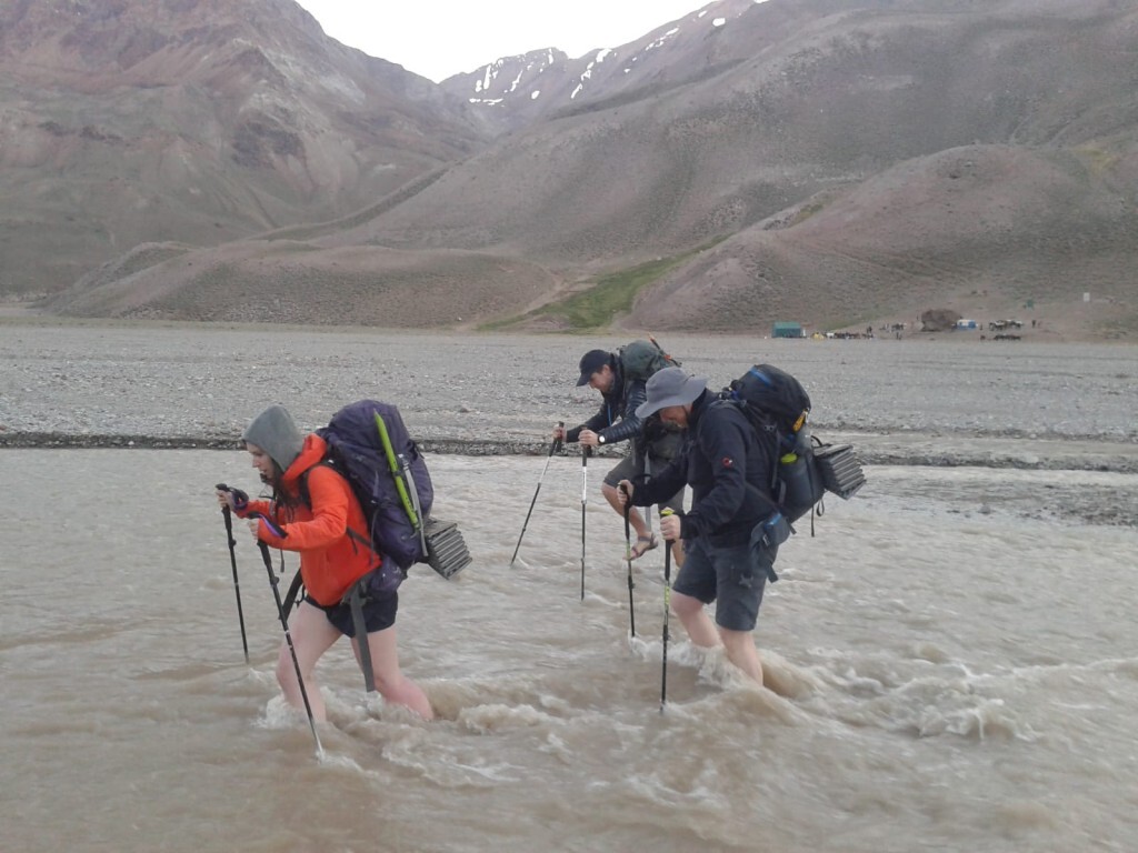 The rest of the team take the more bracing river crossing option