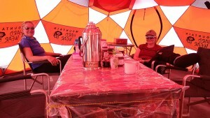 Girls wait in the tent