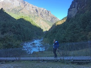 Janet crossing the Dudh Kosi